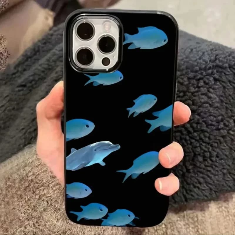 Cute Blue Small Fish Phone Case For iPhone 16 15 Pro Max 14 Plus 13 12 11 X XR XS Max 7 8 Plus SE 2022 16E ShockProof Soft Cover