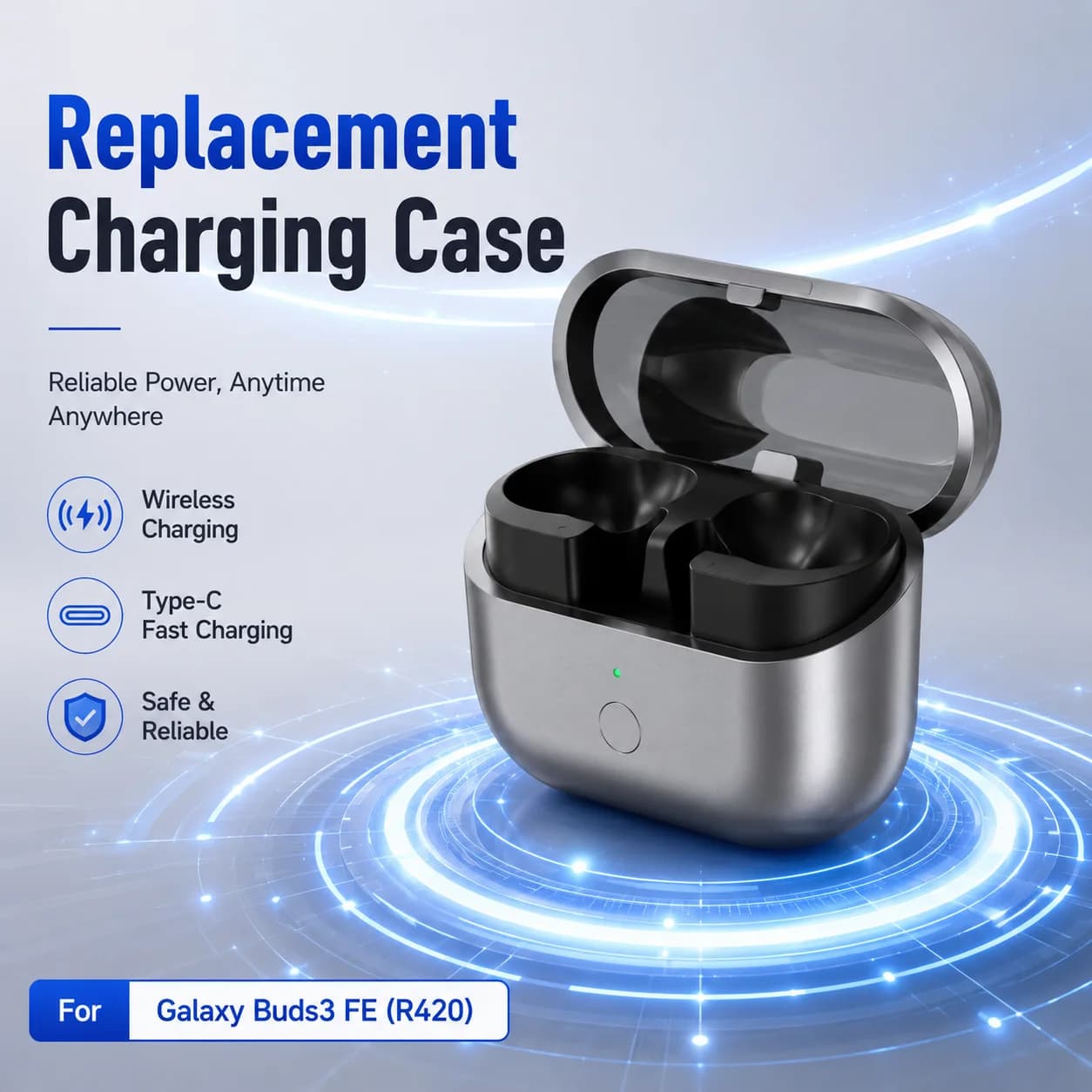 Portable Wireless Charging Case Compatible with Galaxy Buds3 FE R420 Type-C Earbuds Charging Box 450mAh Replacement Charger