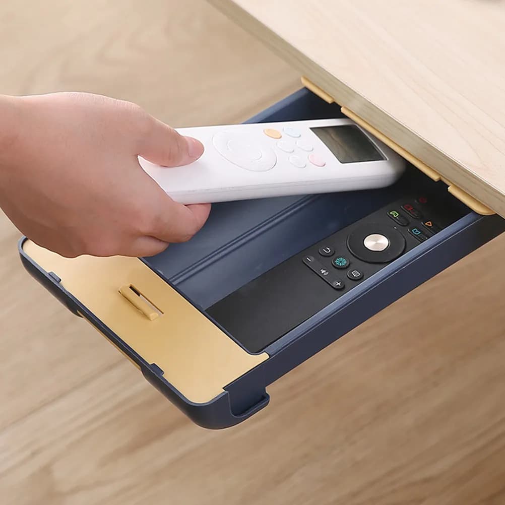 Hidden Drawer Storage Box Adhesive Under Desk Table Organizer for Keys Pens Jewelry Glasses Desktop Study Kitchen Dressing Table