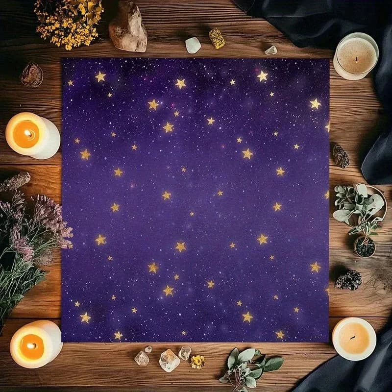 Tovaglia per Tarocchi VIKAMA con Stampa Artistica Cielo Stellato Viola, per Sala di Meditazione, Divinazione e Astrologia