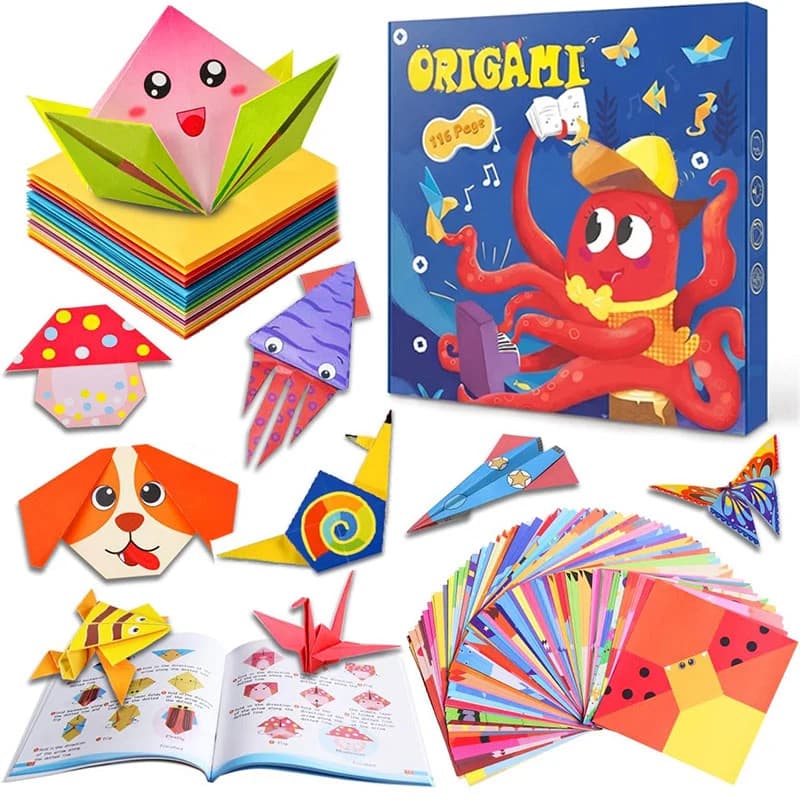 Origami Paper Craft Kits Guiding Book DIY Art Crafts Supplies Colorful Folding Papers Set Projects Gifts Activity for Beginner