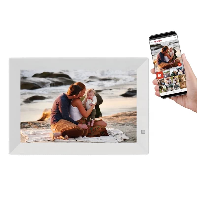 Cornice per foto digitale LCD da 10 pollici con touch screen WiFi Android e schermo IPS Cornice in acrilico bianco e nero