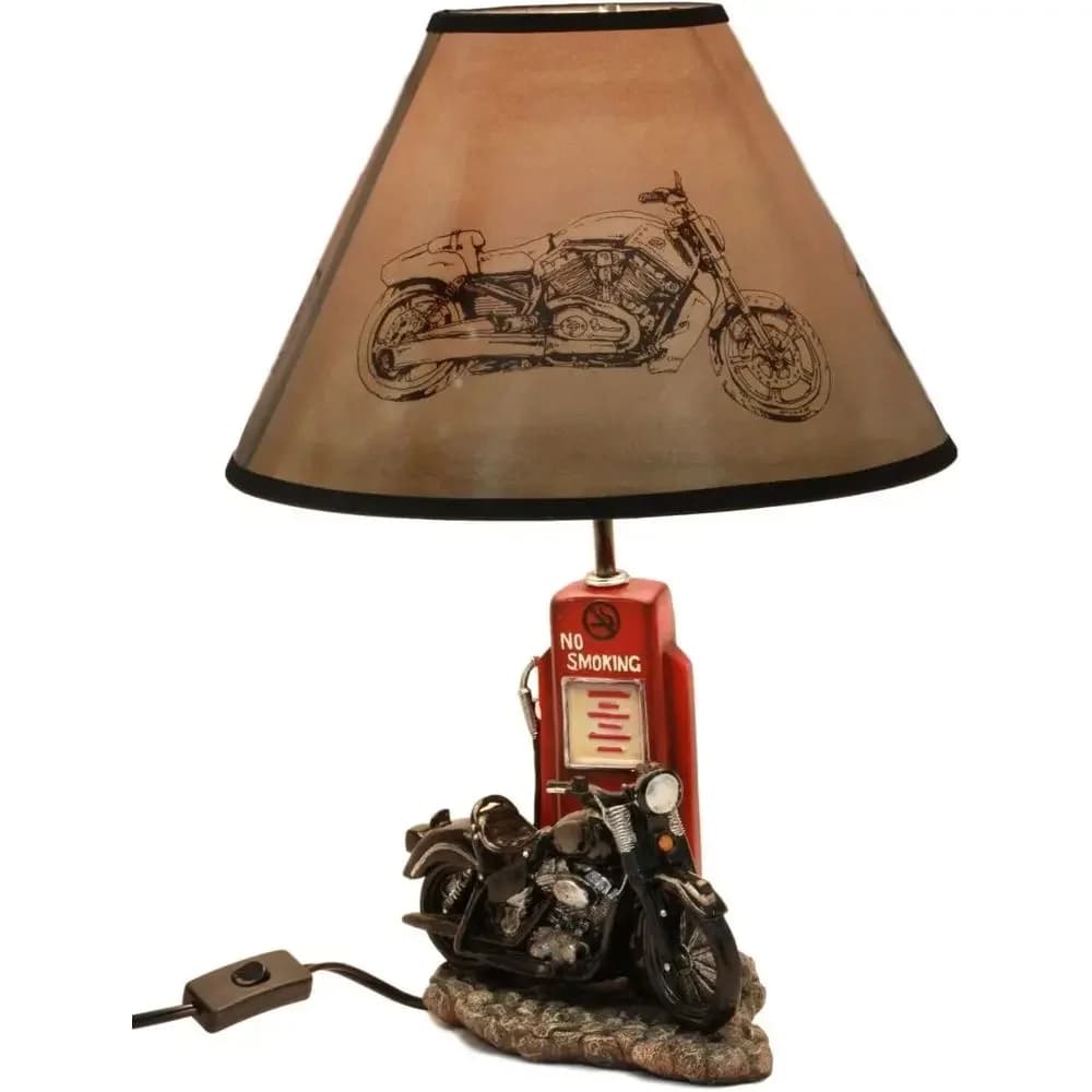 Vintage Retro Black Motorcycle Gas Pump Desk Lamp with Shade, 19 Tall, Route 66 Themed Home Decor Lighting