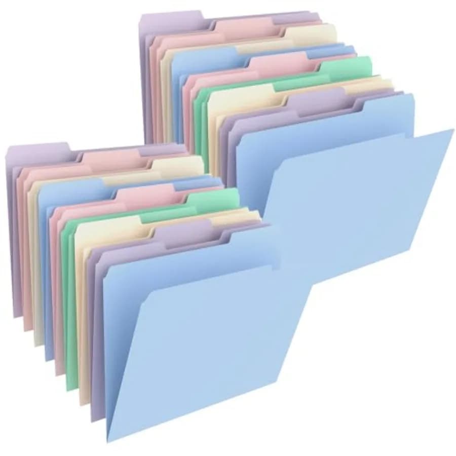 100 Cartelle Manilla 8,5 x 11 Pollici con Linguetta a 1/3 di Taglio, Cartelle Colorate Formato Letter, Cartelle in Plastica Estetiche per Scuola e Ufficio