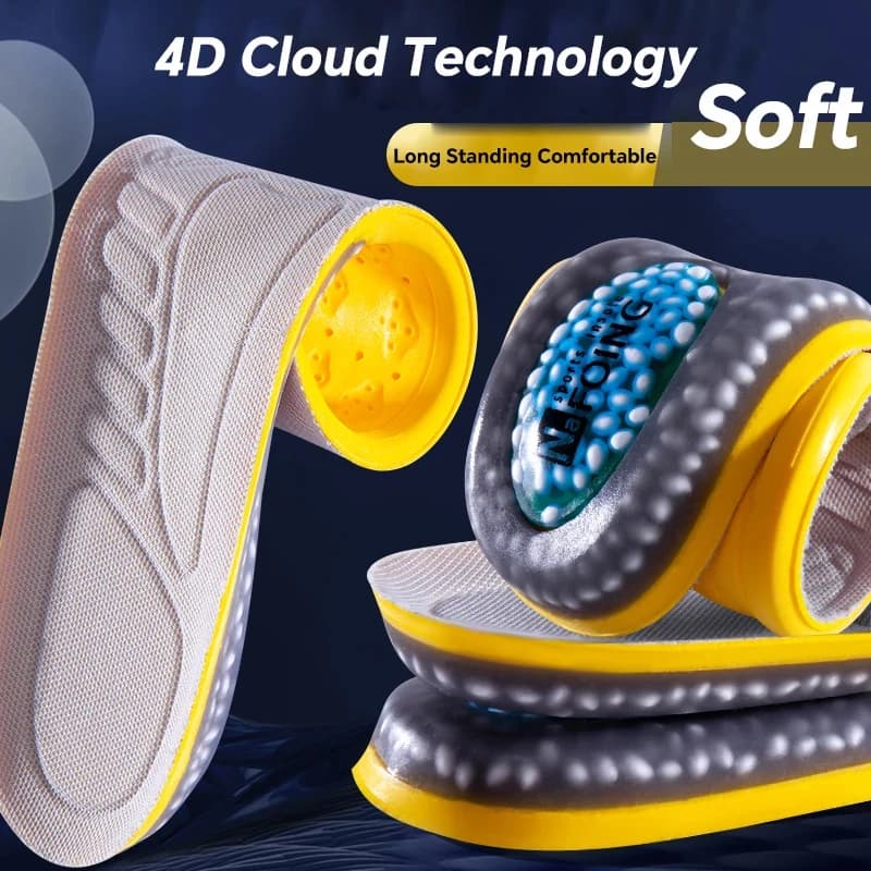 1Pair Sports Insoles for Shoes Soft Yellow PU Memory Foam Breathable Shock-Absorbing Cushioning Optimal Men Women Foot Care Pad