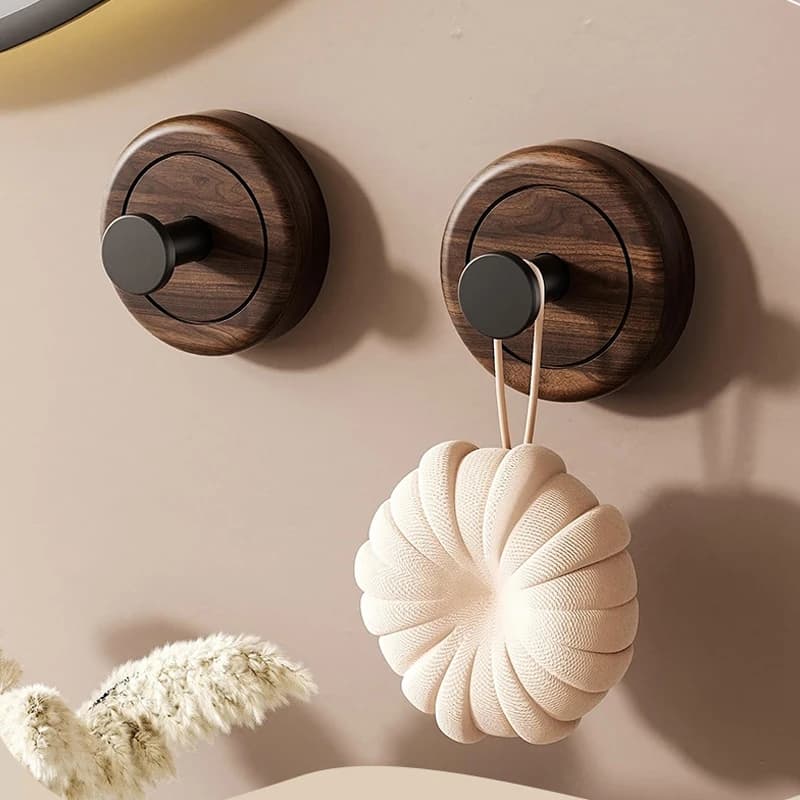 1/4 pieces walnut wood suction hook strong keys vacuum hook clothes hangers kitchen waterproof bathroom bathrobe towel organizer hook