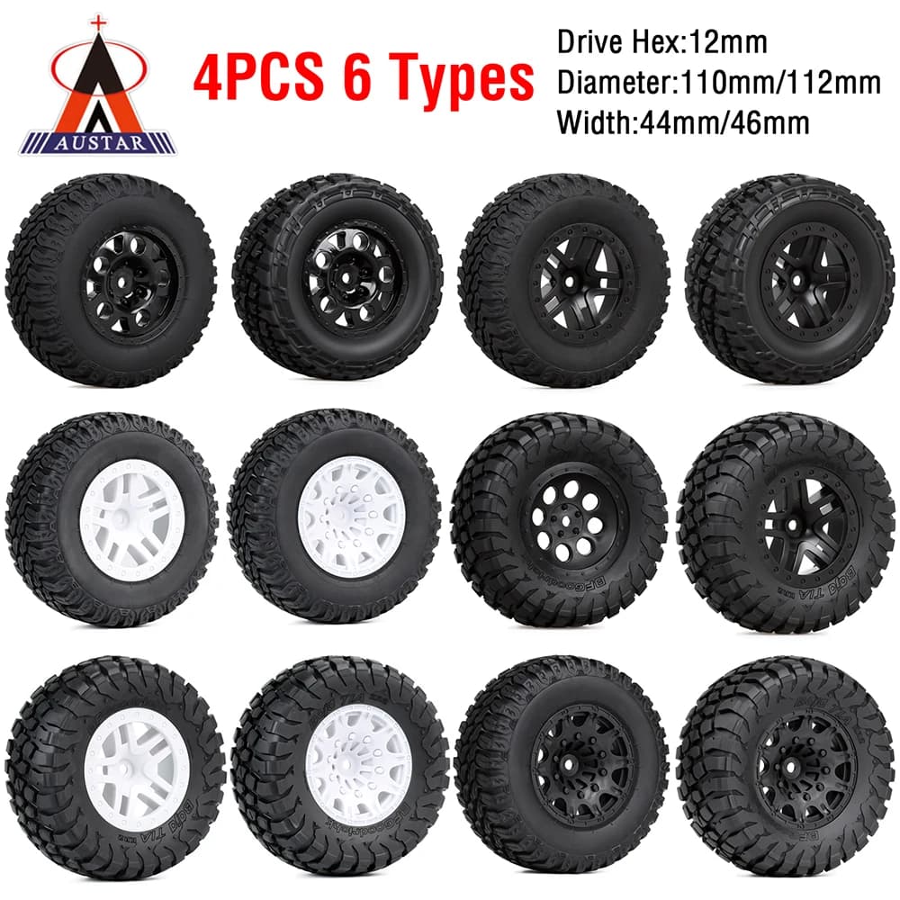 Austar 4PCS 110*48MM RC Auto Pneumatici In Gomma Ruota per 1/10 Breve Corso Camion ARRMA SENTON XLH 9125 Traxxas Slash