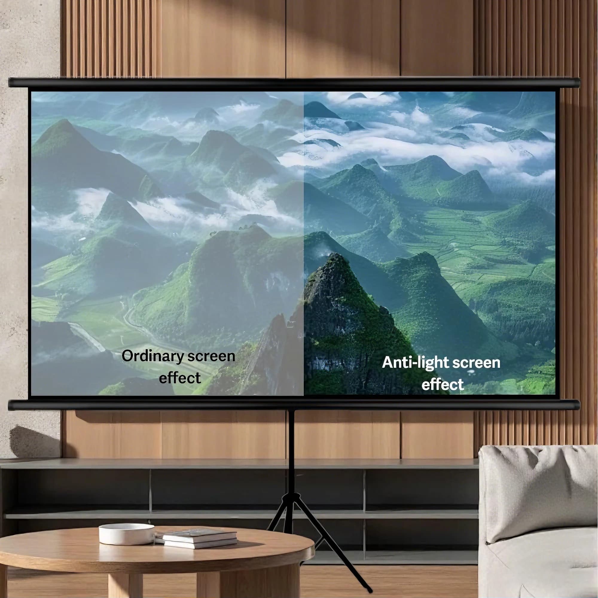 XIAOHUI 4K Projector Screen With Stand Foldable White Wrinkle-Free 84-120 inch 16:9 Screen for Home Theater Indoor Outdoor