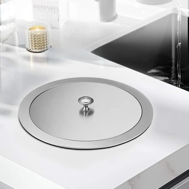 Cestino per Rifiuti in Acciaio Inossidabile da Incasso per Piano Cucina, Contenitore per Rifiuti da Scrivania con Coperchio Nascosto, Bidoni Rotondi per la Raccolta Differenziata