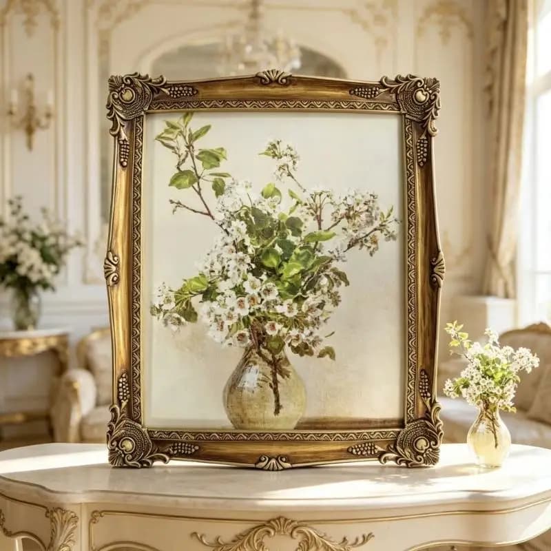 Ornate Wall Art Decors Picture Frame European Resin Framed Accent with Raised Detailing, Decorative Piece for Bedroom B03E
