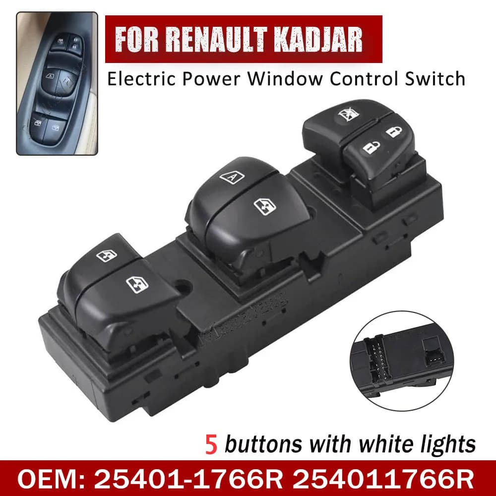 Nuovo Anteriore Sinistro Power Master Finestra Interruttore Sollevatore Pulsante Luce A LED Bianca Per Renault Kadjar 2015- 2021 254011766R