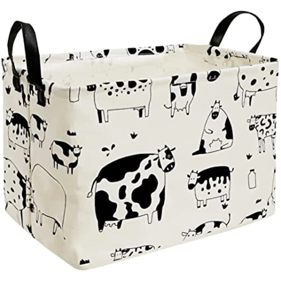 Kid Clothes Storage Basket Gift Shelf Basket Toy Storage Bin, Nursery Basket Organizer Box for With Handles for Room Deco Cow