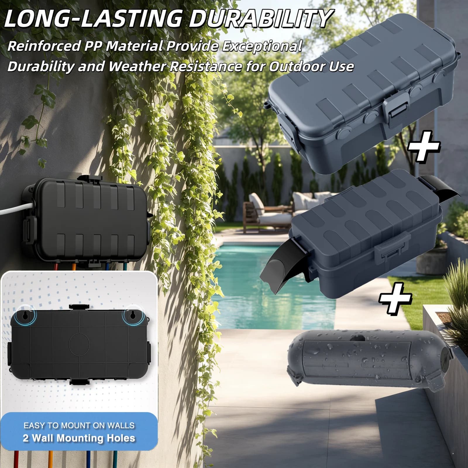 Set di 3 coperture per prolunghe da esterno, scatola elettrica impermeabile IP54 per cavi di alimentazione, timer, attrezzi da giardino, luci natalizie