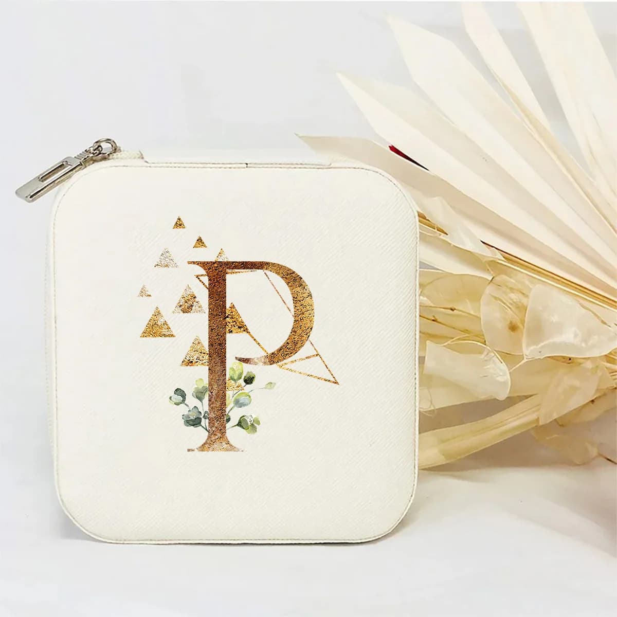 Scatola Portagioie Personalizzata con Iniziale Floreale, Mini Organizer da Viaggio Portatile, Custodia con Cerniera per Anelli e Orecchini
