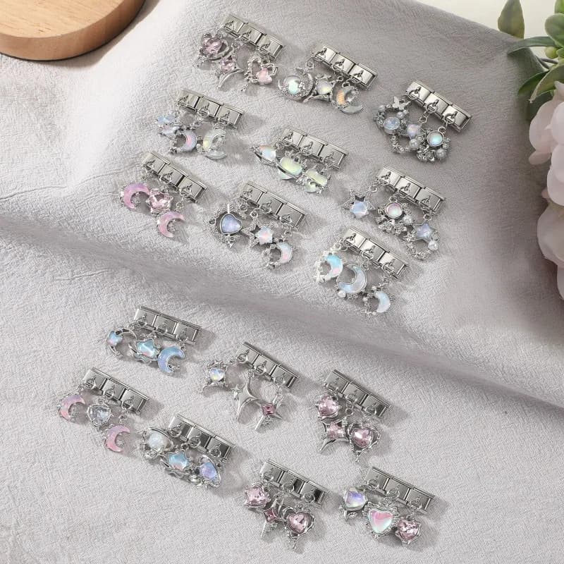 Versatile 3PCS Colorful Crystal Zircon Pendant Heart Moon Star Italian Charm Stainless Steel Fit 9mm Bracelet DIY Making Jewelry