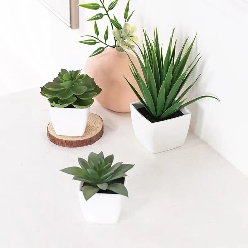 3 Piece Artificial Evergreen Plant Bonsai, Suitable for home decoration, restaurant, office, Desktop and window sill