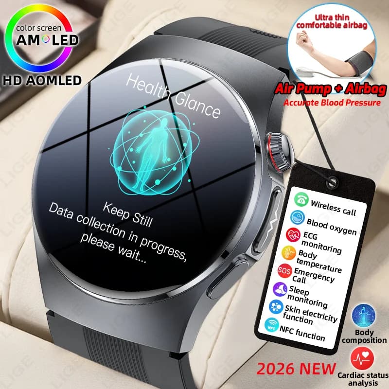LIGE Air Pump Airbag Blood Pressure Accurate Measure New Smart Watch Men Micro Physical Examination Health ECG Smartwatch NFC