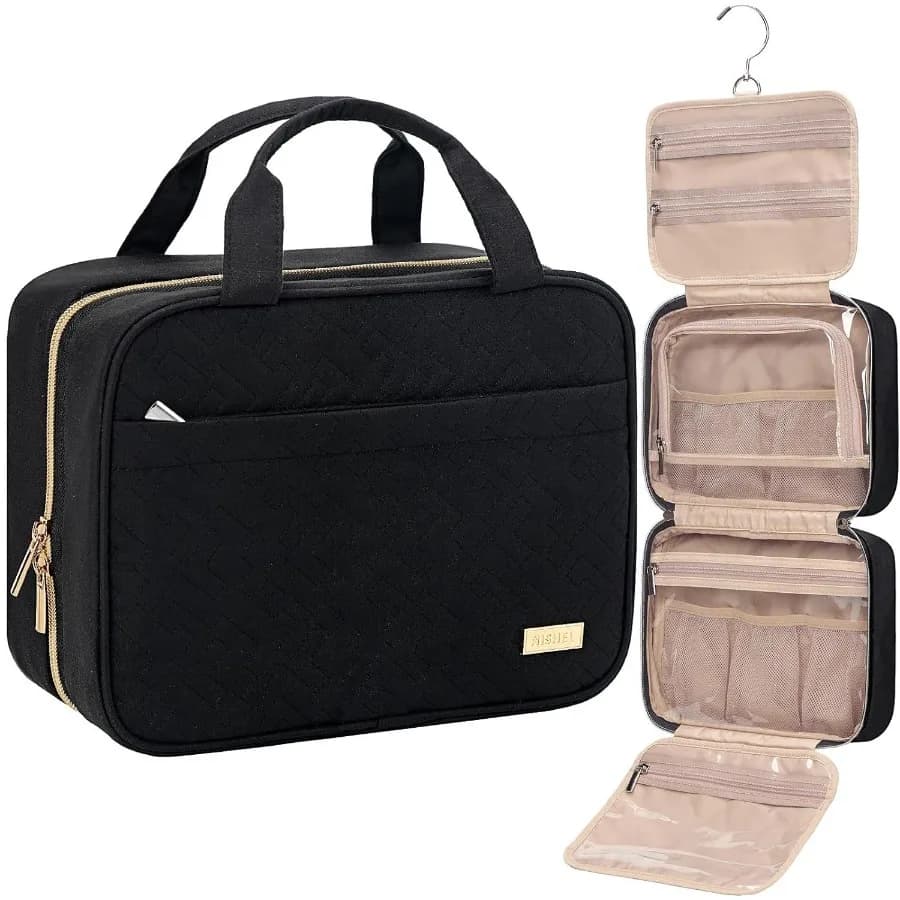 Borsa da Viaggio NISHEL per Donna, Organizer Portatile Appendibile per Shampoo, Balsamo, Set di Spazzole e Accessori per il Trucco in Formato da Viaggio