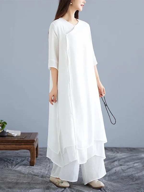 Autentico Nuovo Set Estivo di Abbigliamento Artistico Leggero, Stile Zen Etnico, Atmosfera Fatata, Completo Due Pezzi Moda Donna