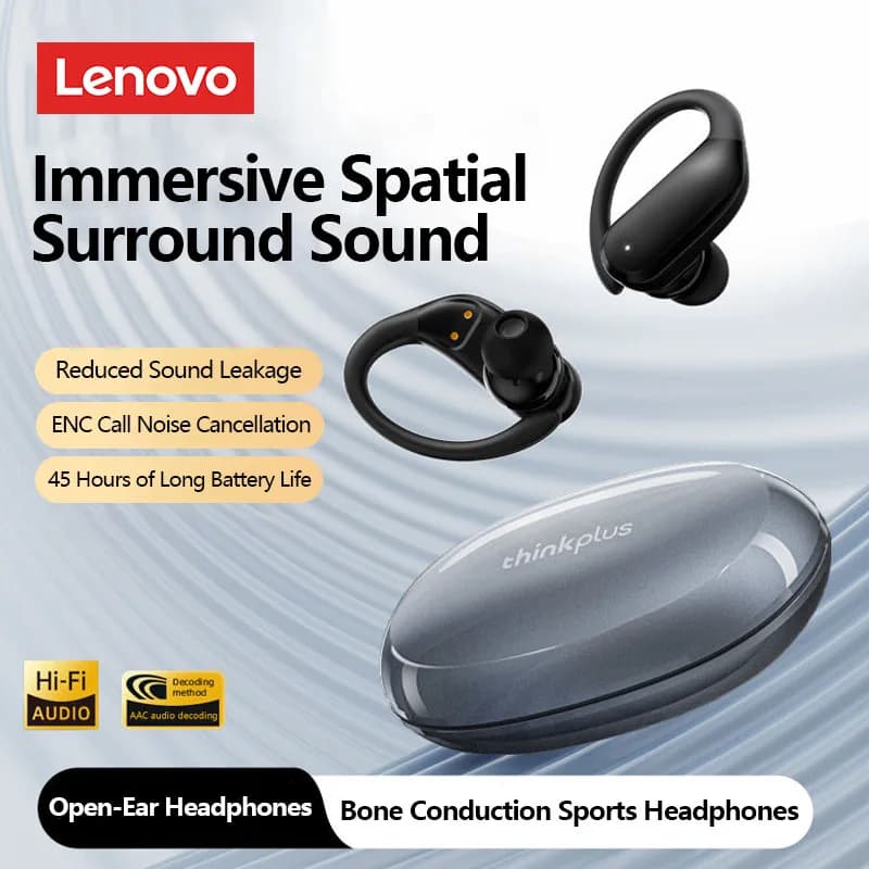 Lenovo XT55 Wireless Bluetooth 5.4 Cuffie HIFI Surround Sound HD Chiamata OWS Gancio per l'orecchio Auricolari Cancellazione del rumore Sport Earburd