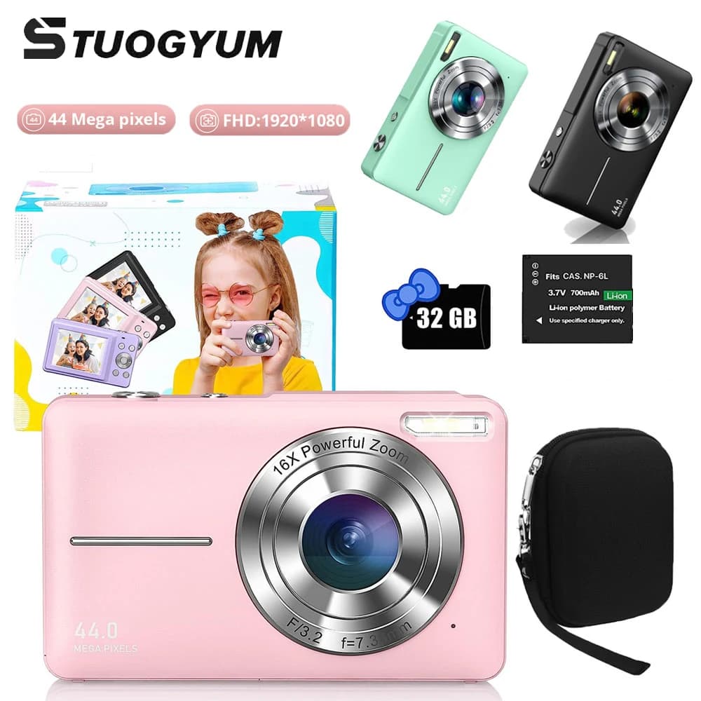 Fotocamera digitale Fotocamera per bambini Videocamera per bambini con zoom 16x Fotocamere compatte Fotocamere 1080P 44MP per fotografia principiante