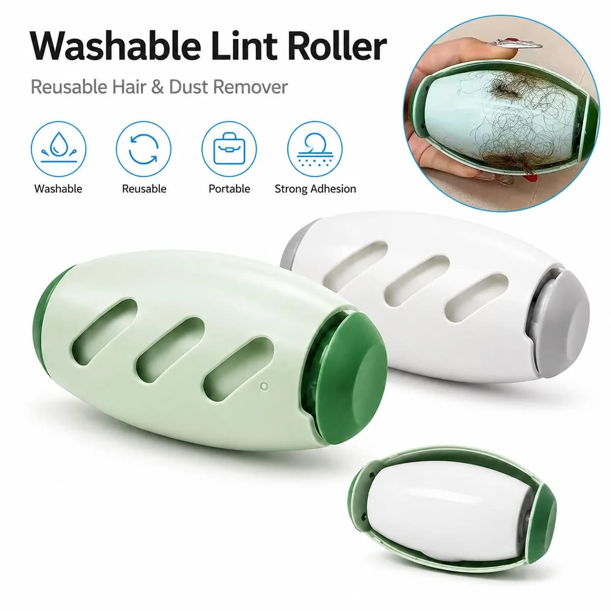 1P Reusable Gel Lint Roller Washable Hair Remover Sticky Dust Picker For Pet Hair Clothes Bedding Furniture Car Interior Cleanin