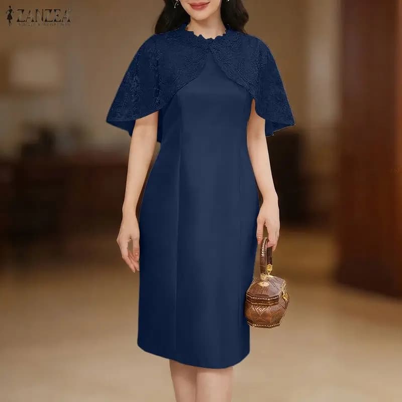 ZANZEA 2026 Elegant Summer Dress with Lace Inserts, Satin Sleeveless Dress, Party Dress and Office Dress, Midi Dress