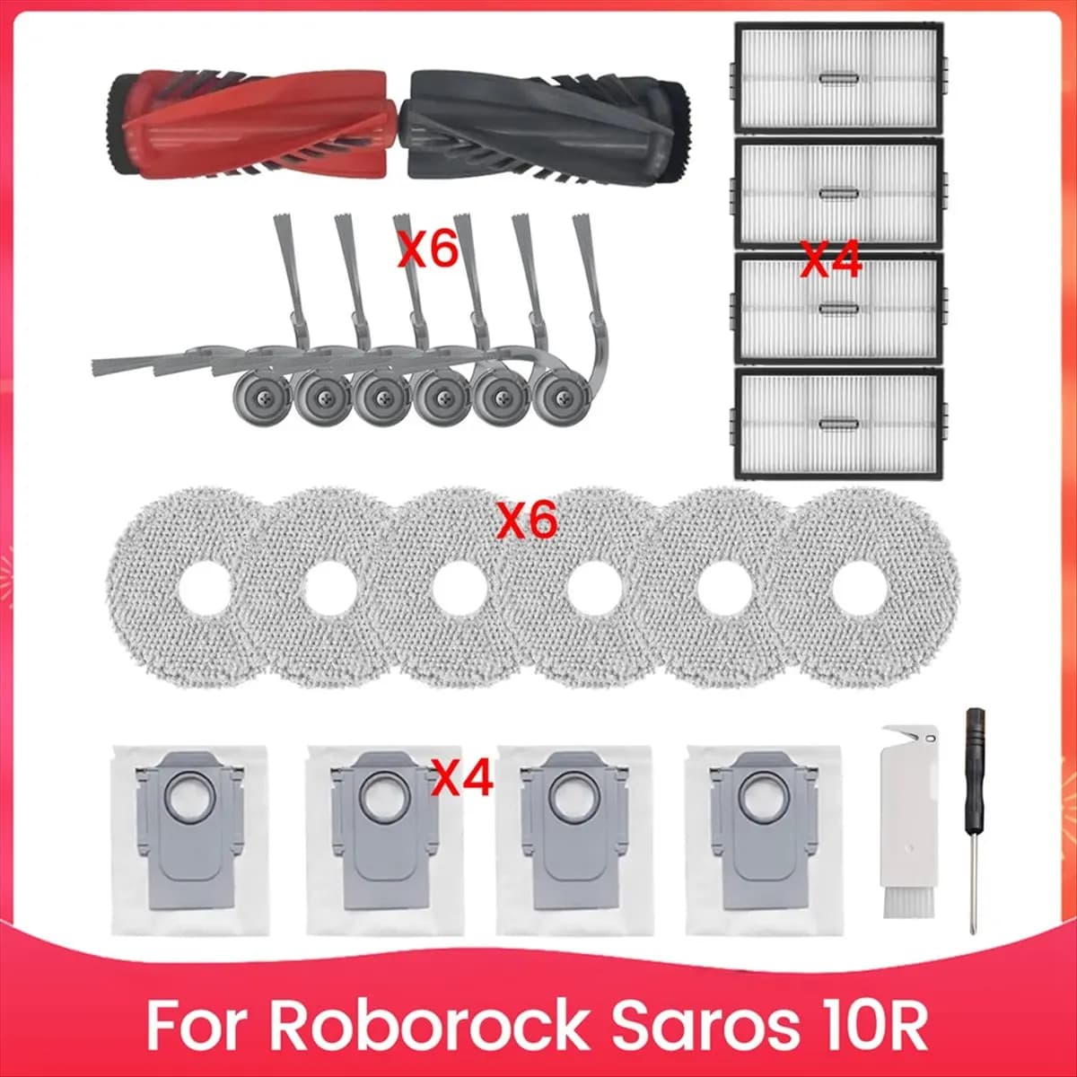 Kit di accessori di ricambio per aspirapolvere robot Saros 10R, spazzola laterale principale, filtro Hepa, sacchetti per mocio