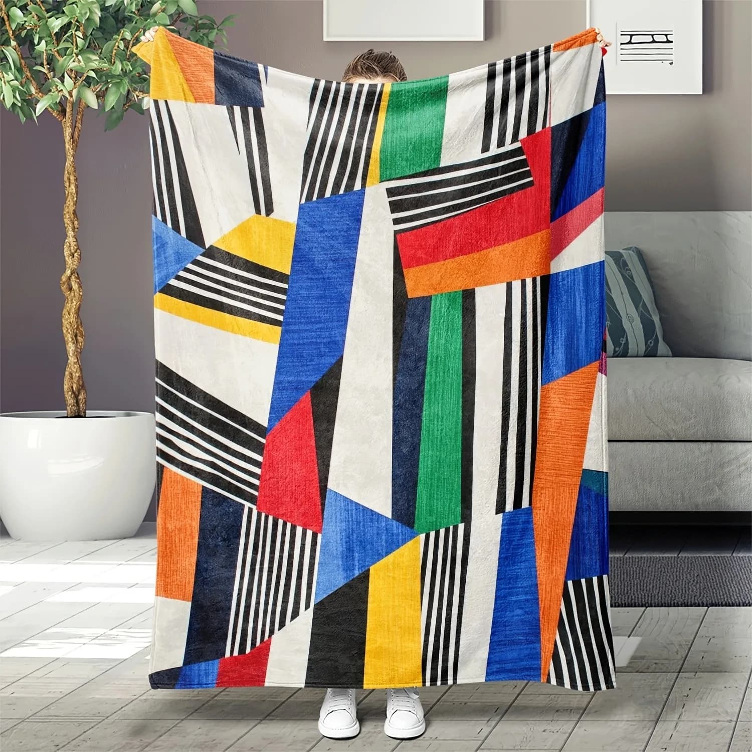 Modern geometric patterns Flannel printed blanket suitable for all seasons suitable for living room office sofa and travel