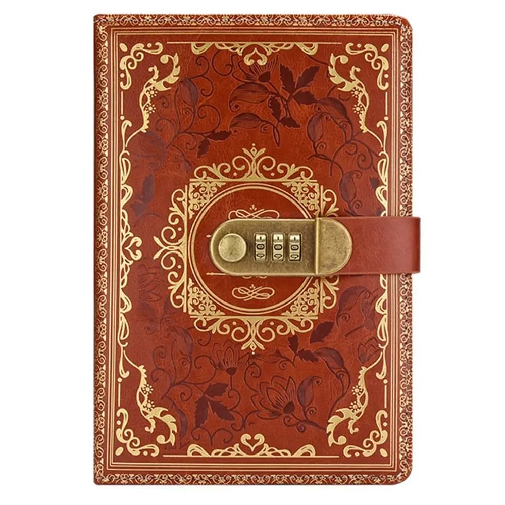 Agenda in Pelle PU A5 con Design Goffrato, Copertina Rigida, Organizer Personale con Serratura a Combinazione, Carta a Righe