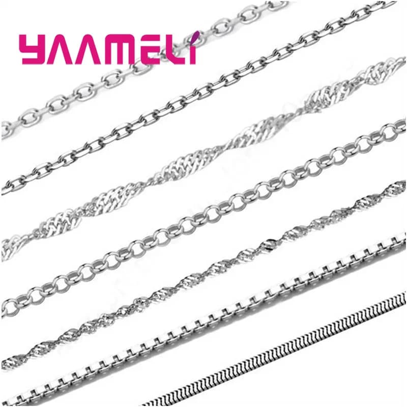 10PCS Whoesale 16-30 Inch 10 Styles Genuine 925 Sterling Silver Jewelry Snake ROLO Figaro Necklace Chains With Lobster Clasps