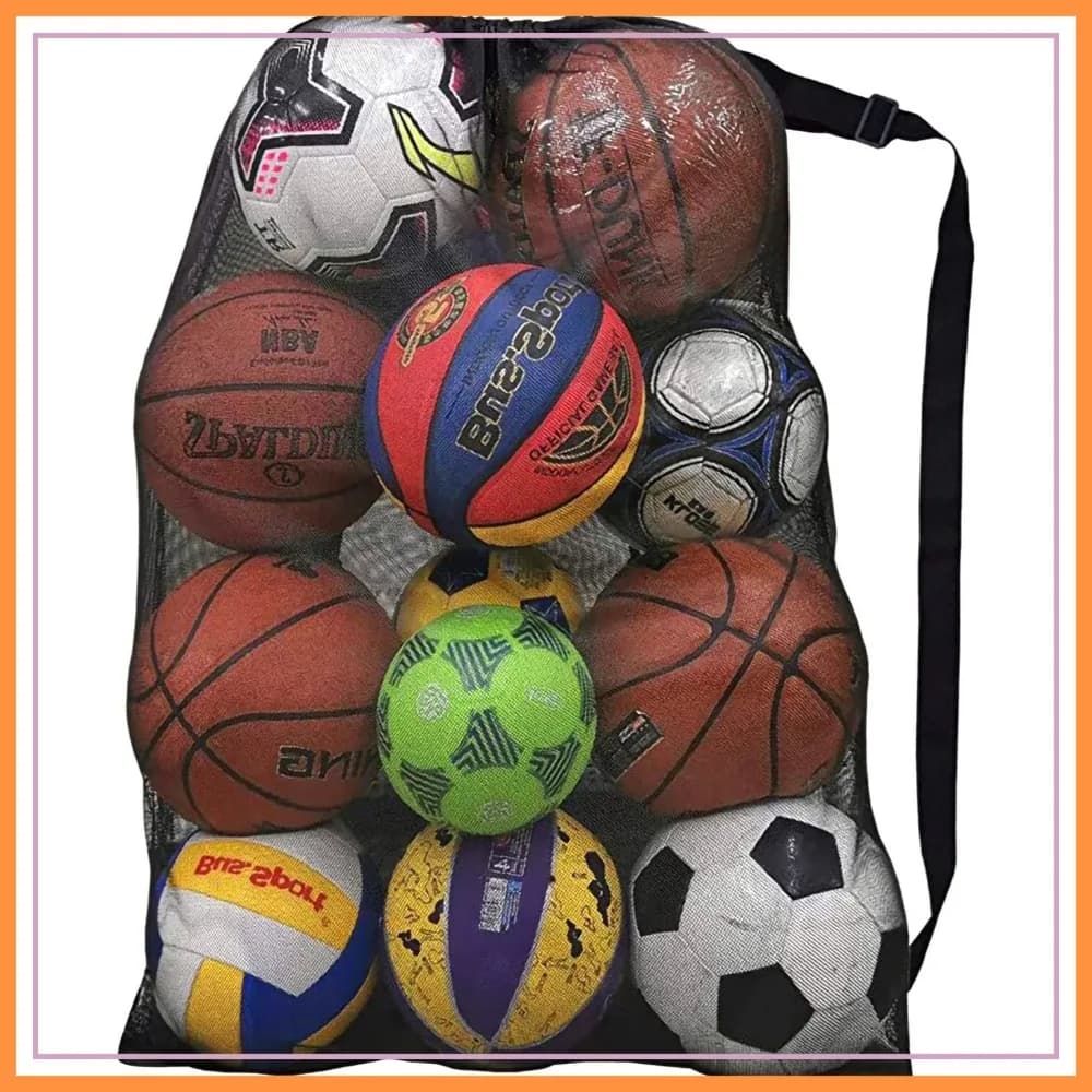 Borsa a rete resistente per palloni, 30x40 pollici extra large per 12 palloni da calcio, resistenza industriale con tracolla regolabile per allenatori di basket, calcio, pallavolo