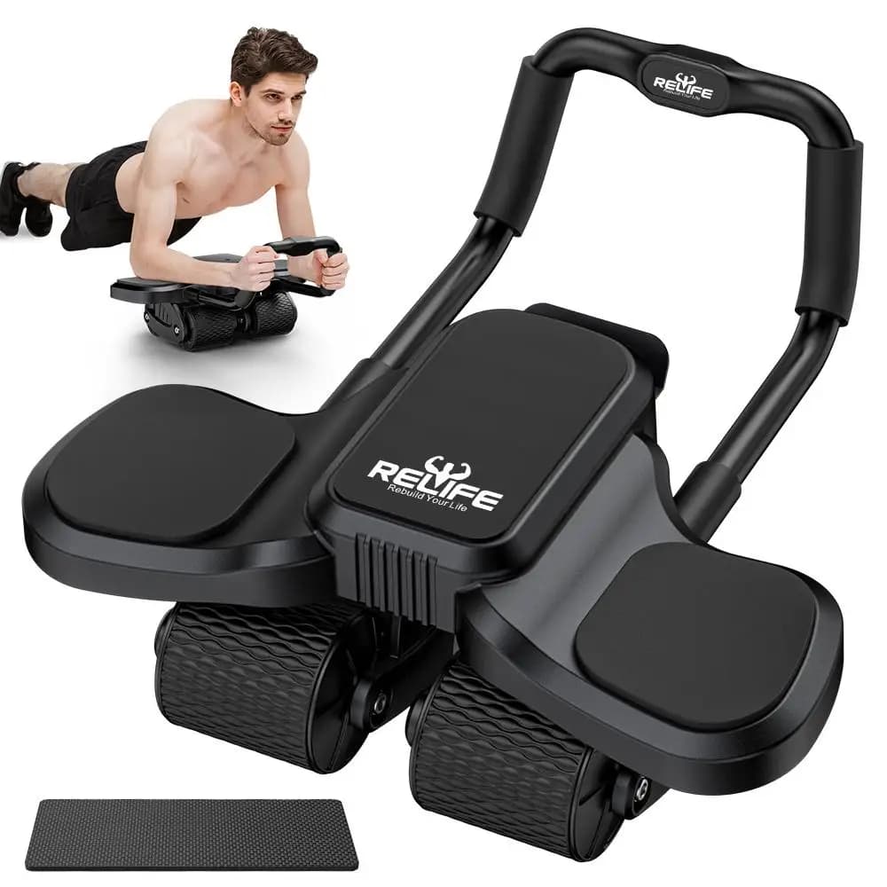 4-Wheel Automatic Rebound Ab Roller With Elbow Support Abdominal Core Muscle Trainer Home Gym Fitness Exercise Equipment Belly Workout Bodybuilding Sports & Outdoor Gear