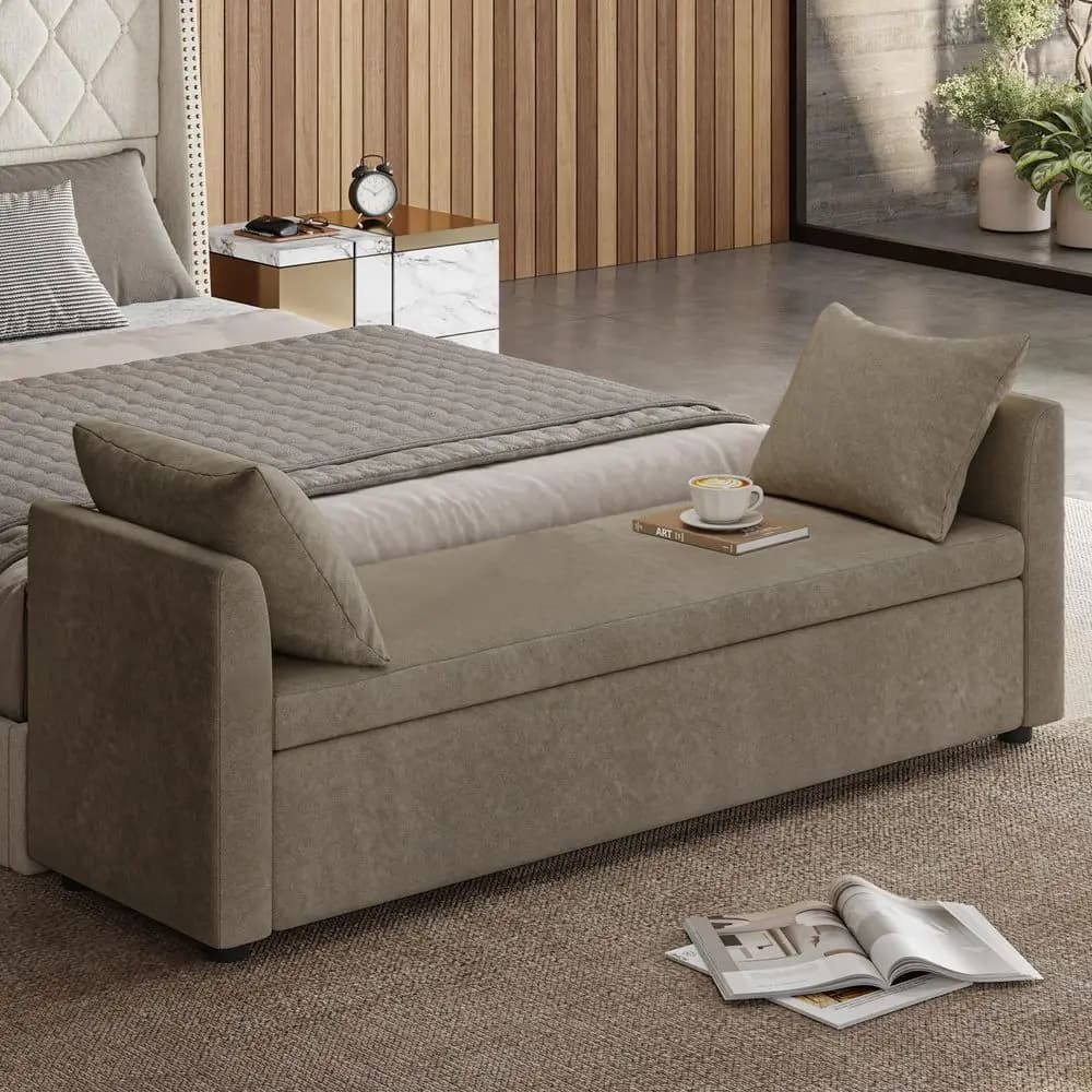 Panca contenitore moderna per camera da letto, panca per il fondo del letto con cuscini decorativi e braccioli, poggiapiedi per soggiorno, sala da pranzo