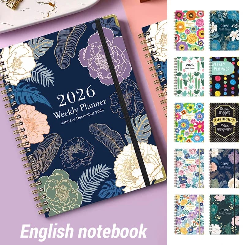 2026 Anno accademico Pianificatore settimanale Inglese A5 Agenda Coil Notebook Dairy Planner Notebook Orari Cancelleria Forniture per ufficio