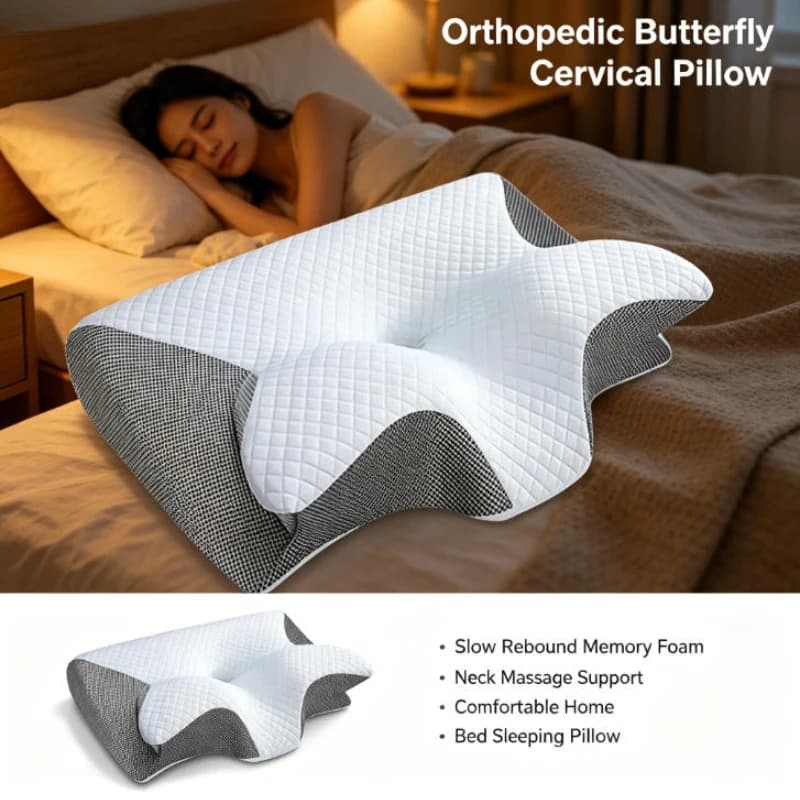 Cuscino Cervicale a Farfalla in Memory Foam a Lento Ritorno, Cuscino Ortopedico per Massaggio e Supporto del Collo, per Casa, Camera da Letto e Comfort nel Sonno