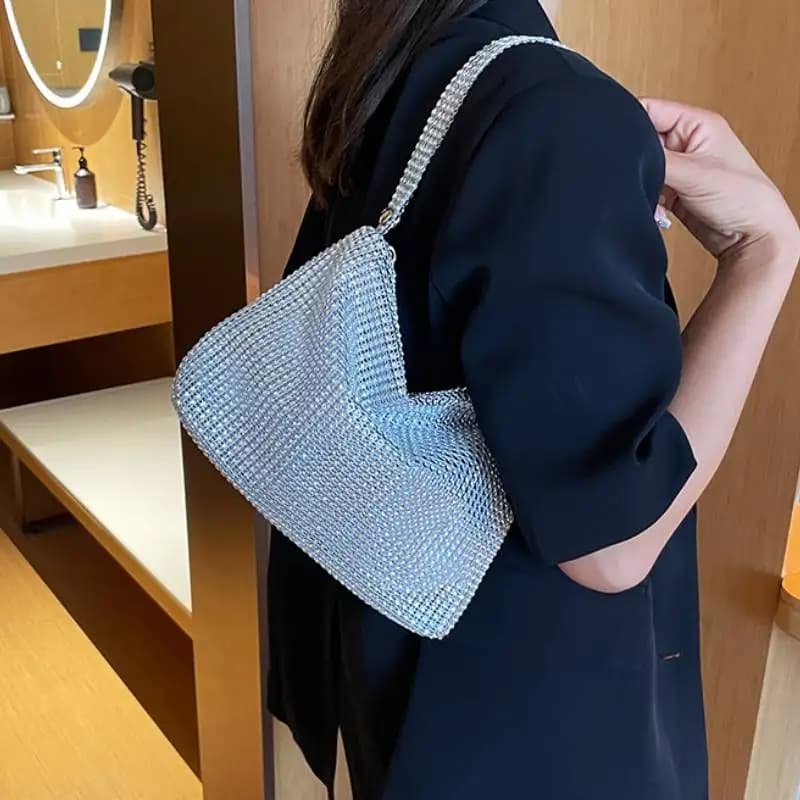 Borsa a Spalla Decorata con Strass, Borsetta da Donna, Borsa a Mano Glitterata per Serate ed Eventi, Clutch Elegante, Borsa Sottobraccia alla Moda