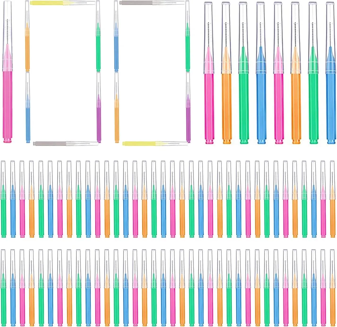 100 Pcs Disposable Interdental Brush Toothpick Dental Floss Head Oral Hygiene Cleaning Tools (Mixed Color)