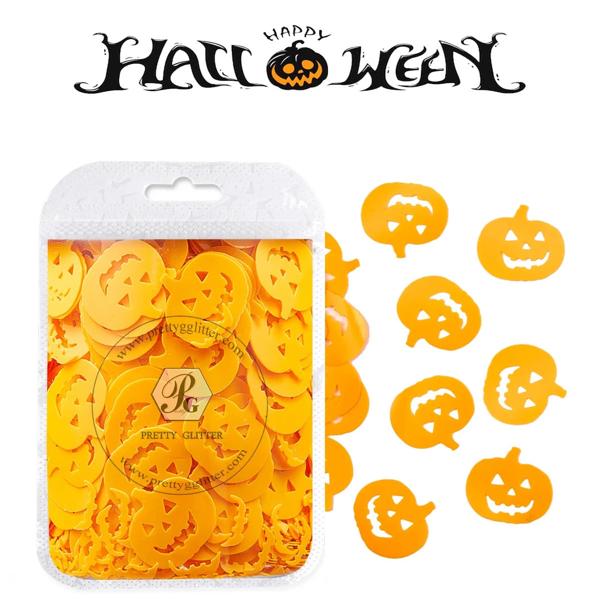 PrettyG 8mm Pumpkin Halloween Glitter Shape Holographic Glitter Sequin For Resin DIY Art Craft Nail Decoration Accessories