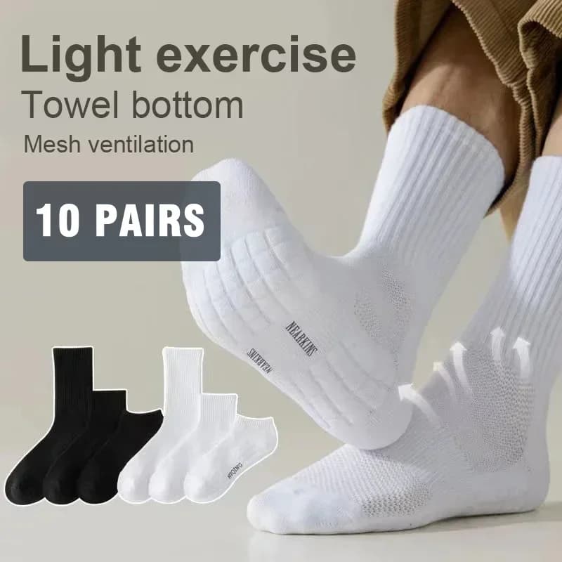 10 pairs of men's socks in winter deodorant cotton with towel bottom with central tube white socks in velvet sports socks thickened basketball