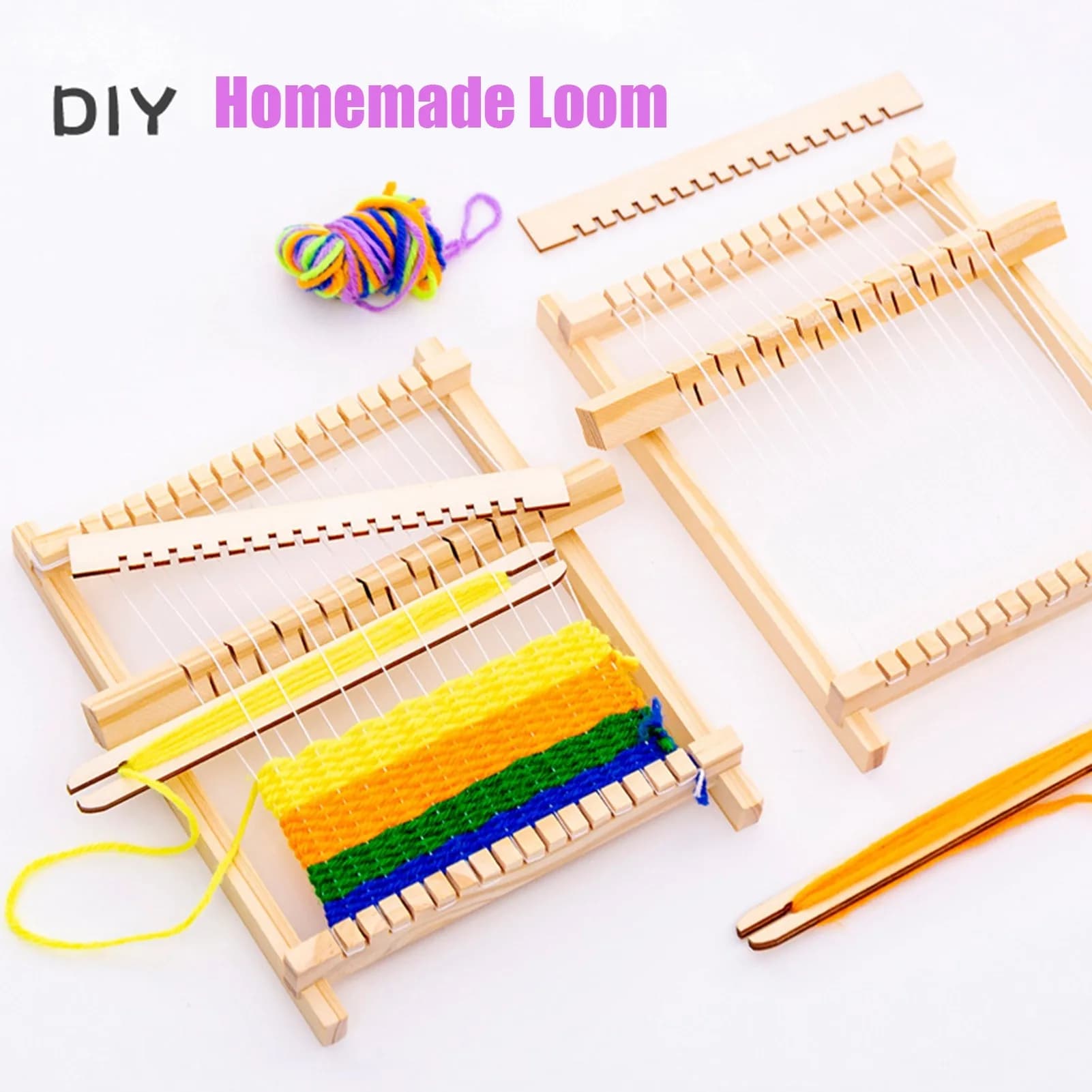 Traditional Wooden Hand Knitting Weaving Loom Toy Set With Accessories Children Craft Box Home DIY Craft Tool