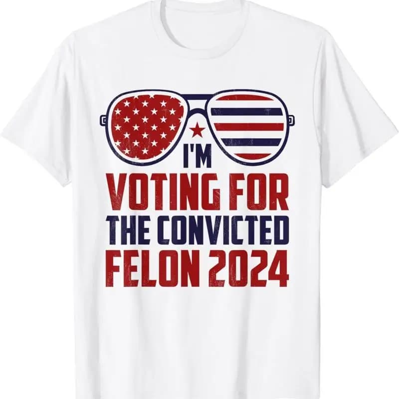 Sale They are votes for a felon in 2024 T-shirt with sunglasses with American flag
