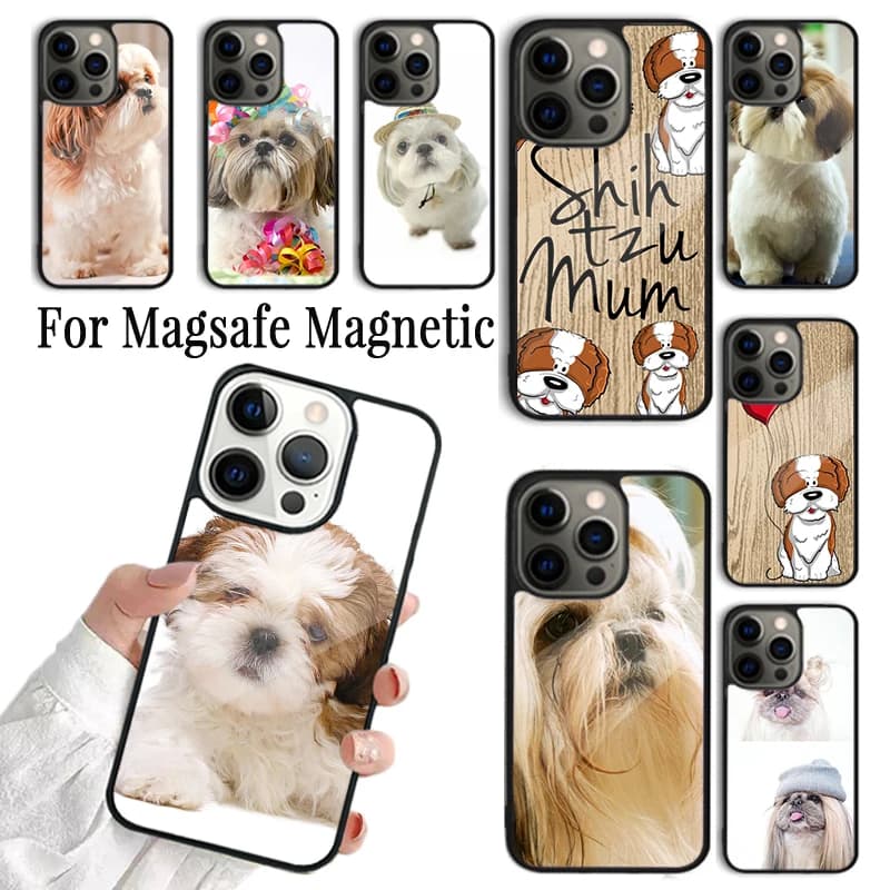 Cover per iPhone con Cucciolo di Shih Tzu per iPhone 17 AIR 16 15 14 13 12 11 Pro Max Plus, Custodia Magnetica Wireless Magsafe