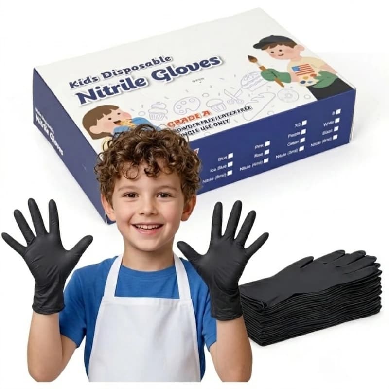 Guanti Monouso in Nitrile per Bambini 4-12 Anni, 3.5 Mil, Senza Lattice, Guanti di Sicurezza per Giardinaggio, Artigianato, Pulizie e Gioco