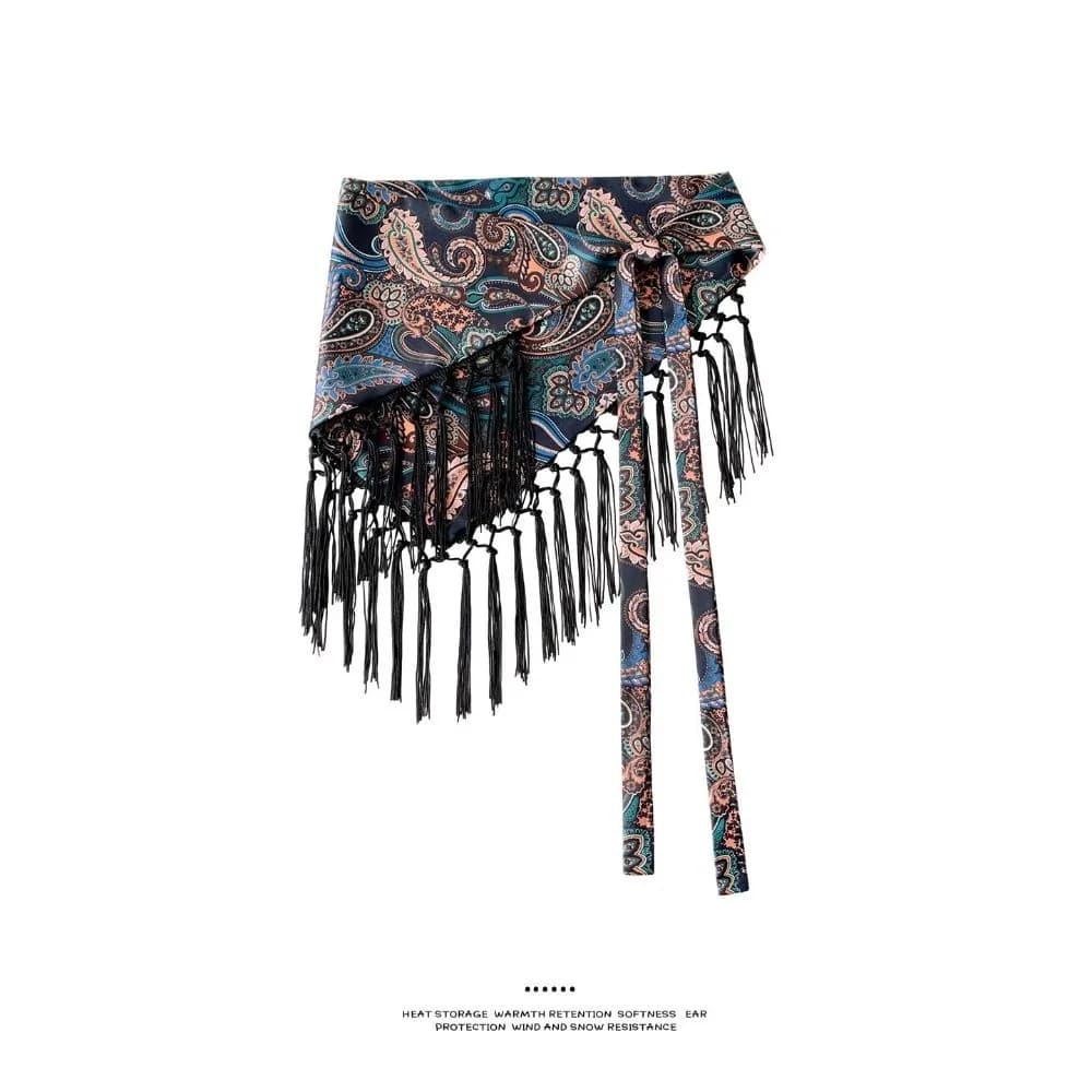New Triangular Waistband Tassel Boho Fringe Decorative Waist Scarf Belt Exquisite Embroidered Fringe Hip Scarf Spring Summer