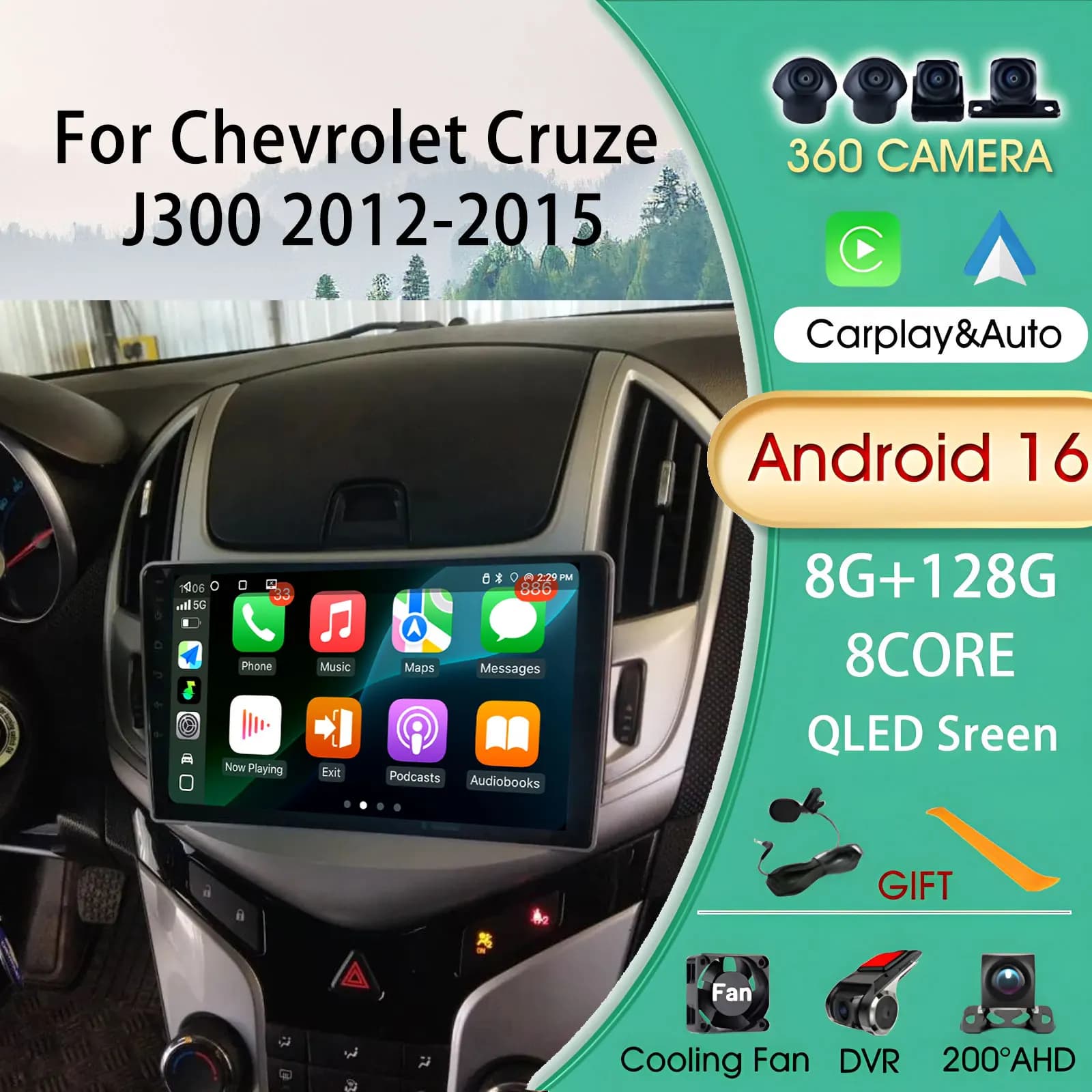2Din Android Carplay Android Auto Wireless Per Chevrolet Cruze J300 2012-2015 Multimedia Automotive Autoradio Android 13 Auto