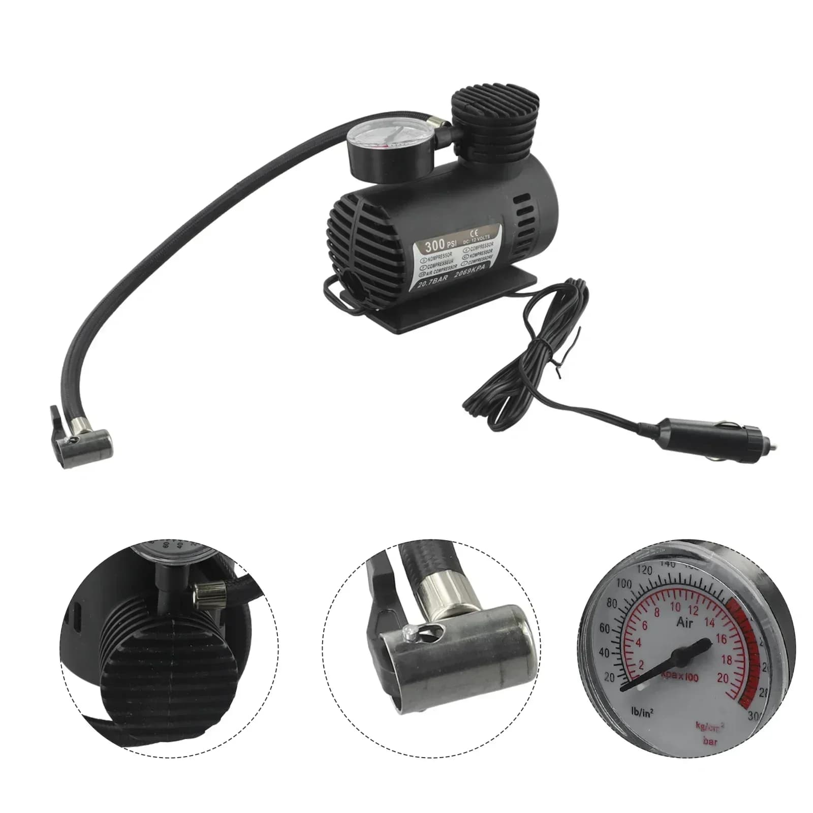 Gonfiatore per pneumatici con pompa per compressore d'aria portatile 12V 300psi per accessori per auto di ricambio diretti per motociclette