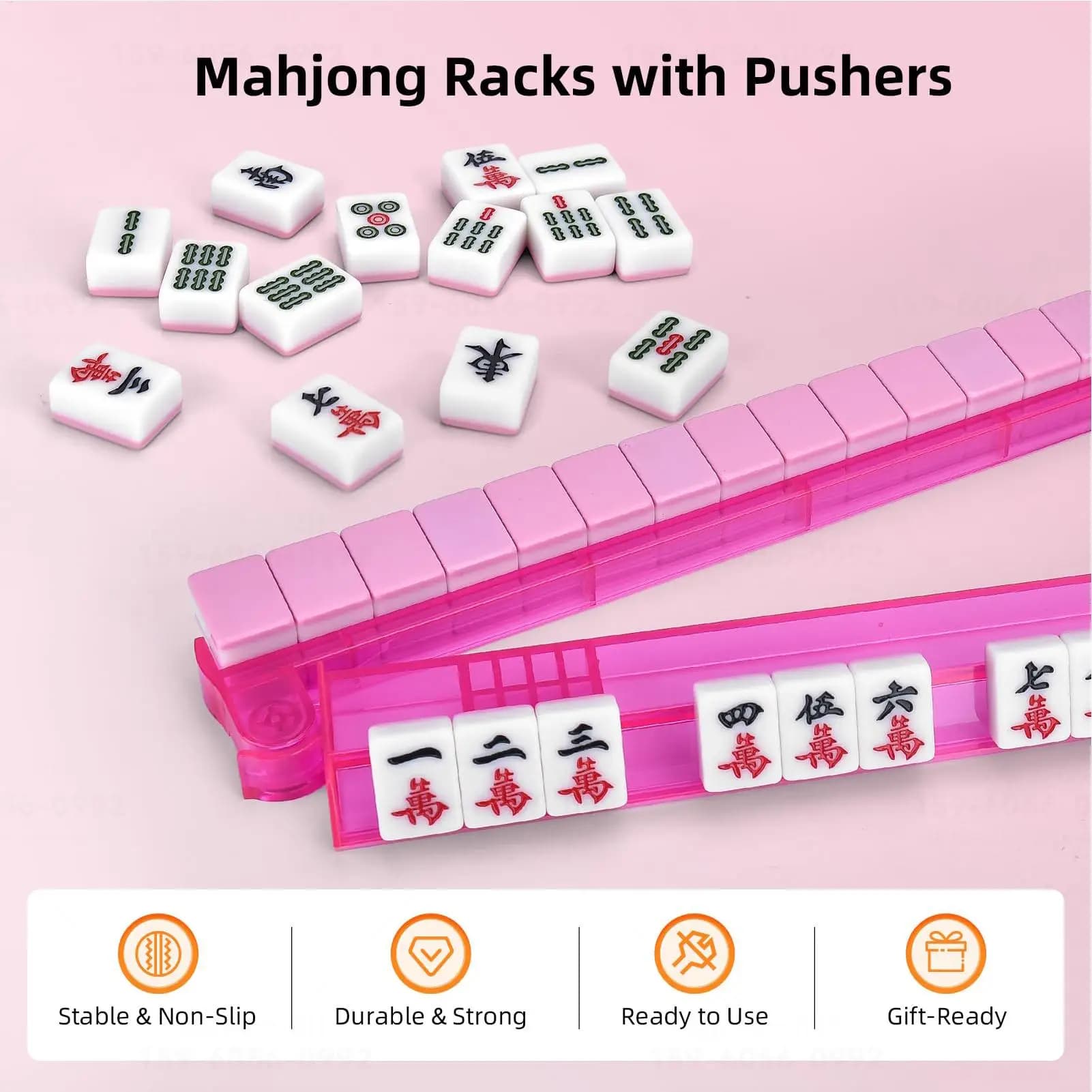 Porta Tessere Mahjong con Spingi Tessere, Vassoio Antiscivolo, Set da 4 Pezzi, Supporti per Tessere Mahjong Americano per Giocatori Adulti, Principianti, Casa, Viaggi, Uso Quotidiano