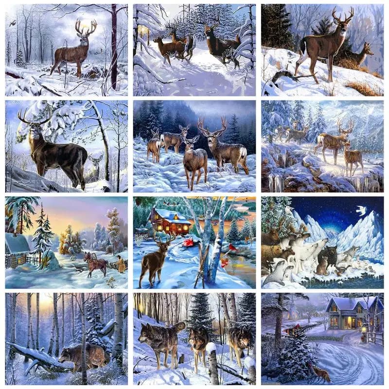 1pc frameless Oil Painting By Numbers For Handicrafts Snow Elks Picture Drawing Wall Art Acrylic Paints Adults Crafts Deer Winte