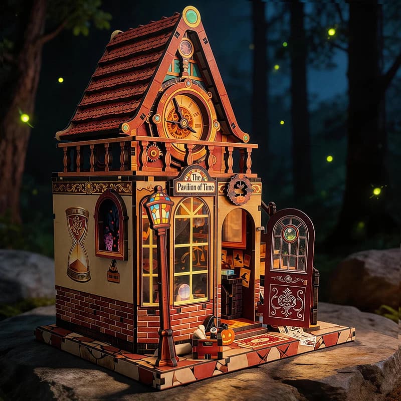 Nuova Casa delle Bambole in Legno Modello Miniatura Time Pavilion con Kit di Mobili Giocattolo Fai-da-Te per Bambini e Adulti Regalo di Compleanno